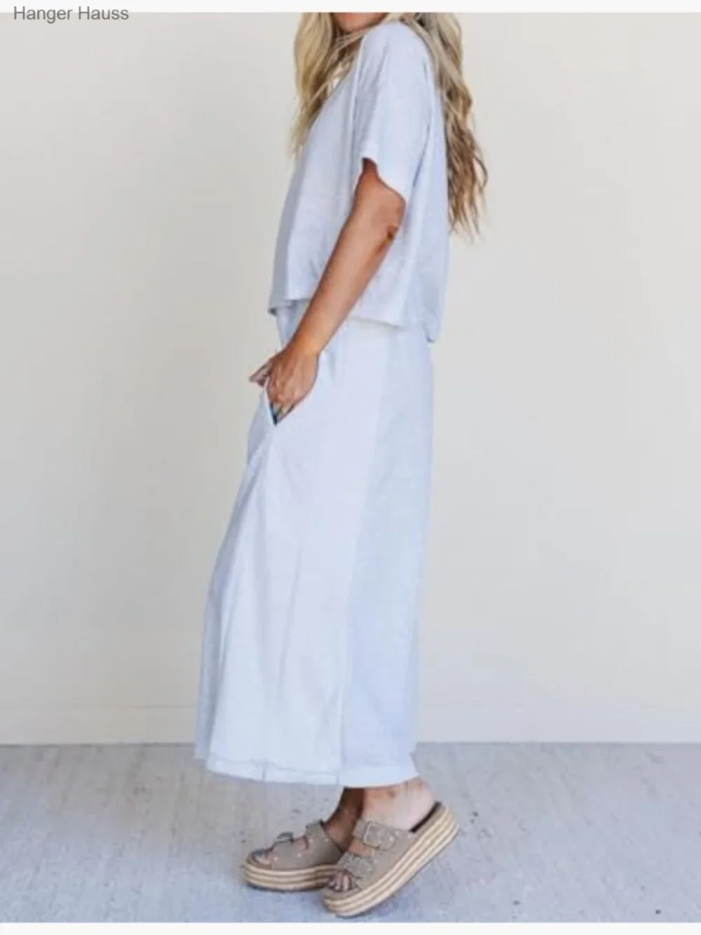 Womens 2 Piece Outfits Short Sleeve Top Wide Leg Pants Travel Lounge Set_2